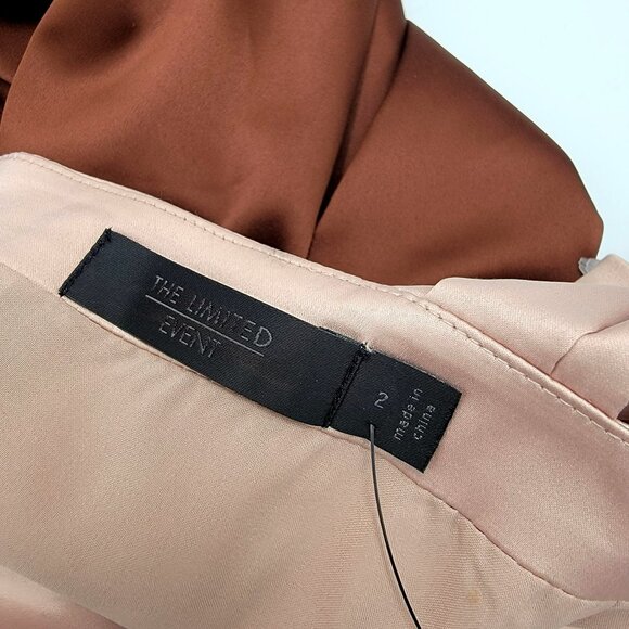 One-Shoulder Satin Midi Dress With Ruched Bodice In Blush Pink & Brown - Picture 8 of 12